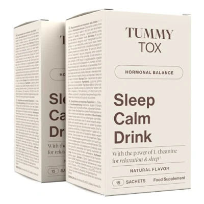 Imagen de Sleep Calm Drink, Bebida relajante con L teanina, GABA, Magnesio, Vitamina B6 y Manganeso, sin Melatonina, 30 sobres, Tummy Tox