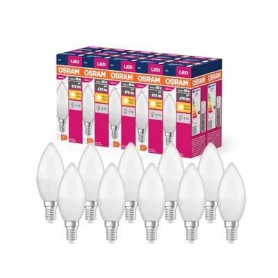 Imagen de OSRAM Valor de estrella LED Lámpara clásica B40 para el calcetín E14, forma vela, FR, 470 lúmenes, blanco cálido (2700k), reemplazo bombillas 40W convencionales, paquete 10