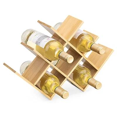 Imagen de Navaris Botellero de Vino diseño Soporte bambú apilable para 8X Botella Estantería almacenar Bodega vinos 43.5 x 10 29.5 CM