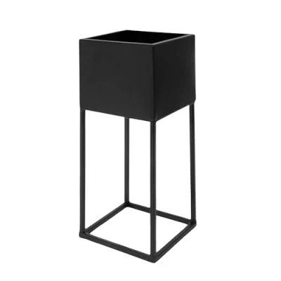 Imagen de Spetebo Macetero de metal XL negro con estructura 32 x 14 cm Soporte para plantas rectangular maceta Decoración interior macetas