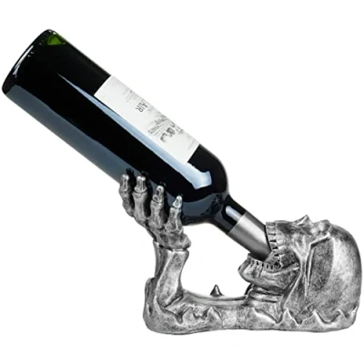 Imagen de BRUBAKER Calavera para Botellas de Vino Beber con Mano Esqueleto Plateada Soporte Figurilla Pintada a Accesorios el Regalo