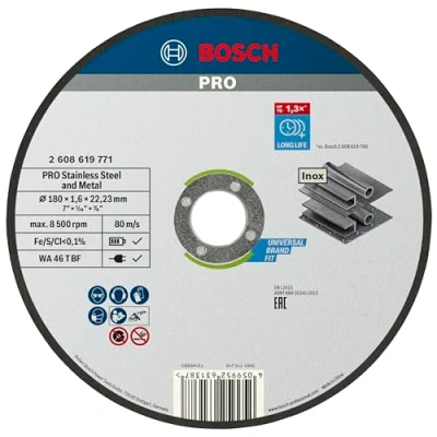 Imagen de Bosch Professional 1x Disco de Corte Standard for Inox (para Acero Inoxidable, Ø 180 x 1,6 22,23 mm, Recto, Accesorio Amoladora)
