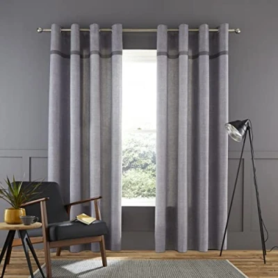 Imagen de Catherine Lansfield Melville Woven Texture Cortinas con Ojales, Algodón, Gris, W 54&quot; x L 66&quot; (1 Panels)