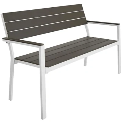 Imagen de TecTake® Banco de Jardín Moderno para Dos Personas, Estructura Aluminio Resistente, Jardin, Asiento Poliestireno Efecto Madera, Ideal Patio y Terraza Exterior Oscuro/Blanco