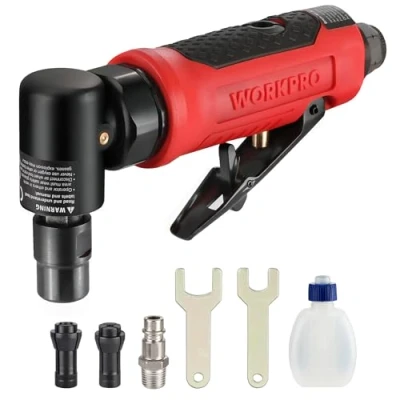 Imagen de WORKPRO Amoladora Angular Neumática de Aire, Mini para Reparación y Otras Aplicaciones, 1/4’’, 20000 rpm, 2 Abrazadera (3mm;6mm)