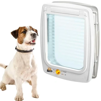 Imagen de Ferplast Puerta para Perros Medianos Swing 11 Gatera, Instalación Universal, Entrada y Salida controlables 4 vías, Protección contra Corrientes de Aire, Túnel Completo, Blanco
