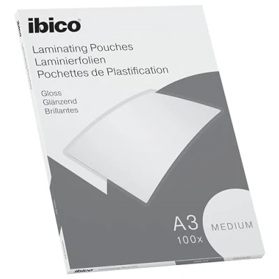 Imagen de Ibico Basics Láminas para Plastificar Tamaño A3, Grosor Medio, Pack de 100, Acabado Brillante, Transparentes, 627312