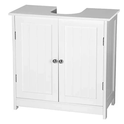 Imagen de eSituro Mueble Bajo Lavabo Armario de Suelo para Baño Organizador 2 Puertas, MDF Blanco 60 x 30 cm SBP0014