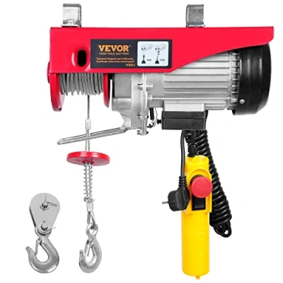 Imagen de VEVOR Polipasto Eléctrico de Cable Capacidad 600kg 1150 W con Mando a Distancia Inalámbrico 10 m/min Altura Elevación 12m Único Motor Cobre Puro para Garajes Almacenes Plantas