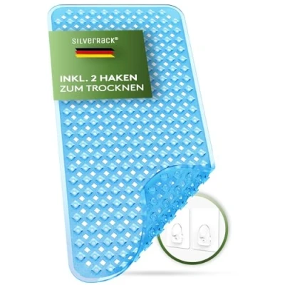 Imagen de SilverRack alfombrilla antideslizante para bañera de 88 x 40 cm (azul rutas), sin BPA, niños y bebés, resistente al moho lavable a máquina, baño