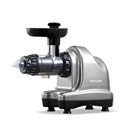 Imagen de BioChef Axis Cold Press Juicer Extractor de zumo horizontal, Procesador alimentos, BPA Free y Silencioso. 20 Años Garantía (Plata)