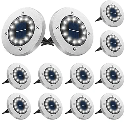 Imagen de Bowfar luces solares para jardín al aire libre, 12 LED, de suelo IP65, impermeables, cubierta blancas, exteriores, valla paisaje, paquete
