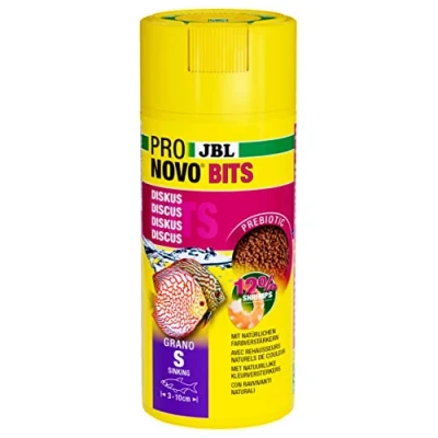 Imagen de JBL PRONOVO bits Grano, alimento Principal para Discos y cíclidos de 3 a 10 cm, dosificador Clic, gránulos piensos Peces, Talla S, 250 ml