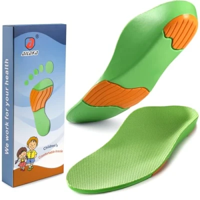 Imagen de Ailaka Plantillas ortopédicas para zapatos con soporte de arco niños, inserciones espuma poliuretano pies planos, fascitis plantar, alivio del dolor talón, verde, 4.5 6 UK/EU 37 39