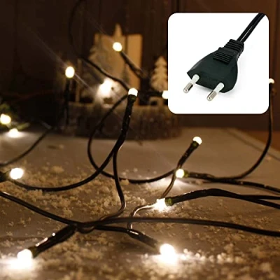 Imagen de Hellum Mini cadena de luces LED para interiores, 7,35 m, longitud luz, 50 clásica, blanca cálida con enchufe, árbol Navidad, cable
