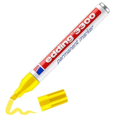 Imagen de edding 3300 marcador permanente amarillo 1 rotulador punta biselada 5 mm indeleble de secado rápido resistente al agua y a los borrones cartón,plástico,madera, metal,tela universal