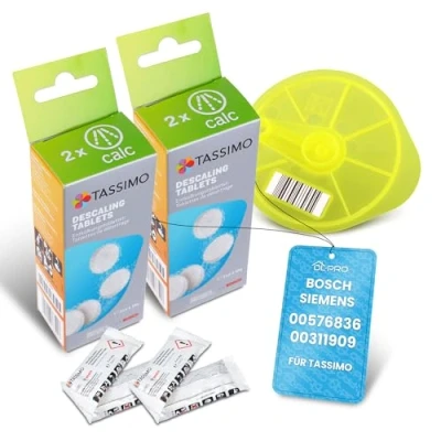 Imagen de DL pro Disc de limpieza + 2 x descalcificadores para Bosch Siemens 576836 00576836 311909 00311909 Juego y descalcificación sistema múltiples bebidas Tassimo Cafetera automática
