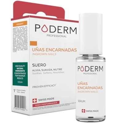 Imagen de PODERM UÑAS ENCARNADAS E INCRUSTADAS TRATAMIENTO EMOLIENTE Alivia el dolor, previene infecciones Lubrica la uña y suaviza los callos Solución profesional para pies manos SWISS MADE