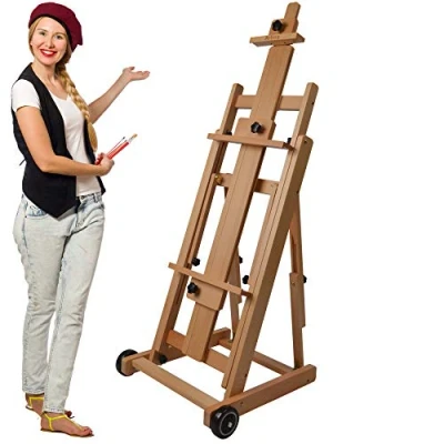 Imagen de Artina Caballete de Pintura Estudio Profesional Bordeaux Plegable Madera Haya Maciza Calidad transportable con Ruedas