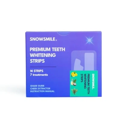Imagen de Snowsmile tiras blanqueadoras de dientes alta calidad, 14 profesionales, seguras para el esmalte, blanqueamiento dental no sensible, sin peróxido, rápido y eficaz, incluye 7 tratamientos +