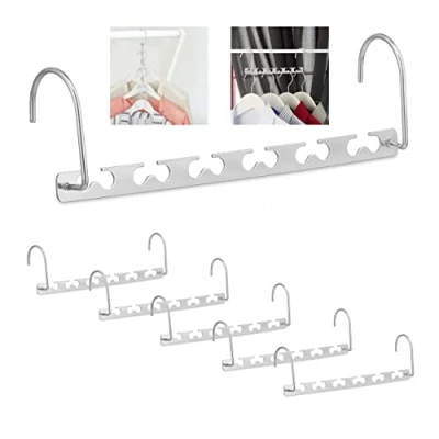 Imagen de Relaxdays Juego Ahorrar, Color Plateado 6 Perchas Ahorra Espacio, Múltiple, Gancho 12 Colgadores, Horizontal, Vertical, Compacto, 26 cm, Metal, Negro, 6er Pack