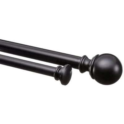 Imagen de Amazon Basics Barra de cortina doble, 2,54 cm, con terminales redondos, 183 a 366 Negro