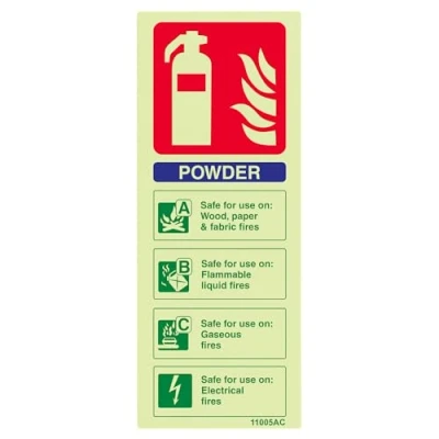 Imagen de vsafety 11005 ac g señal de extintor, polvo ID, brilla en la oscuridad), 1 mm, plástico, Vertical, 75 mm x 200 azul/verde/rojo