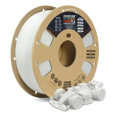 Imagen de OVERTURE Turbo PLA Filamento para impresora 3D de 1,75 mm, carrete cartón 1 kg (2,2 libras), se adapta a la mayoría impresoras FDM (Blanco)