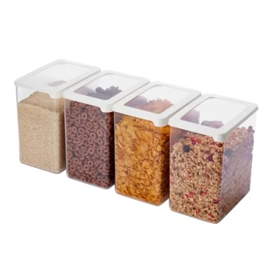 Imagen de SmartStore recipientes herméticos transparentes para alimentos secos con tapas, 3,5 L, juego de 4 20% plástico biológico tapa, sin BPA, aptos lavavajillas, apilables