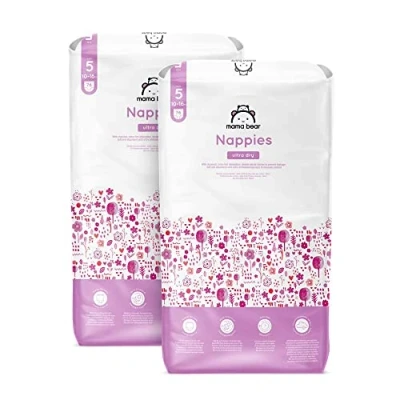 Imagen de Marca Amazon Mama Bear Pañales ultra secos, Talla 5 (10 16 kg), Con canales, Bianco, 152 Unidad (2 Paquetes de 76) Nueva versión