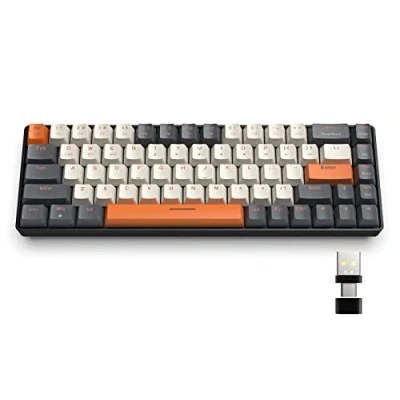Imagen de YINDIAO K68 60% Teclado Mecánico Inalámbrico para Juegos,Bluetooth 5.0/2.4Ghz,diseño de América,Mini Compacto 68 Teclas con USB A/Type C Receptor,Hot Swap,Interruptor Rojo (Crepúsculo)