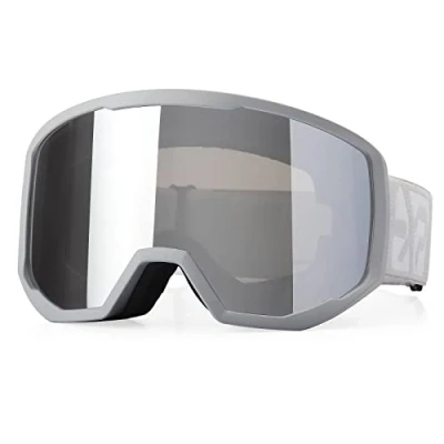 Imagen de EXP VISION Gafas de esquí, antivaho, para nieve, snowboard, OTG, doble lente con 100% protección UV400 hombres y mujeres (marco gris plateado)