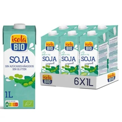 Imagen de Isola Bio Pack de 6 Unidades 1 L Bebida Ecológica Vegetal Soja Sin Azúcar Añadido y Libre Gluten Apto para Veganos Ideal Tomar Sola, con Café o en Batidos