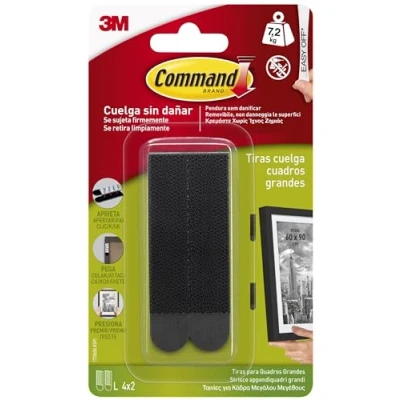 Imagen de Command Tiras Adhesivas Grandes Para Colgar Cuadros, Negro 4 Pares de Marcos, Espejos y Otros Adornos Sin Agujeros Taladrar Soporta Hasta 7,2 kg