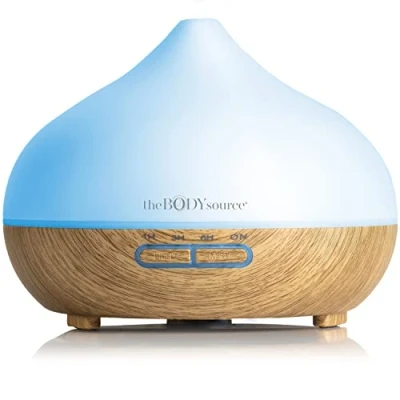 Imagen de The Body Source Difusor de Aceites Esenciales y Humidificador Ultrasónico con Luces LED 7 Colores, 4 Temporizadores Apagado Automático. Silencioso, Aromaterapia para el Hogar 300 ml