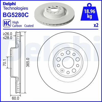 Imagen de DELPHI Disco de freno TESLA: Model S, X 365mm 28mm 5 ventilado BG5280C Discos freno,