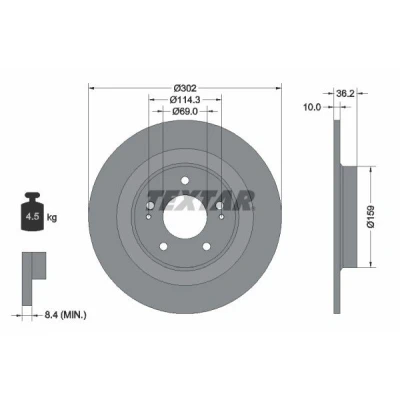 Imagen de TEXTAR PRO 92267403 Disco de freno 302 10 05/07 114,3 macizo revestido sin perno sujeción rueda, buje rueda MITSUBISHI: ASX SUV