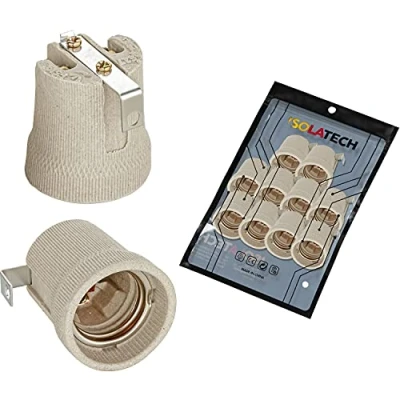 Imagen de ISOLATECH 10pcs E27 gris zócalo de cerámica con soporte montaje/soporte interior (max.250V/4A) bombilla para el hogar instalación en techo baño cocina nevera resistente al calor