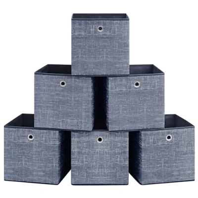 Imagen de SONGMICS Cajas de Almacenamiento, Juego 6 Tela No Tejida con Asa, 30 x cm, Unidad para Estantes, Plegable, Almacenamiento Ropa, Azul Nublado RFB006I01