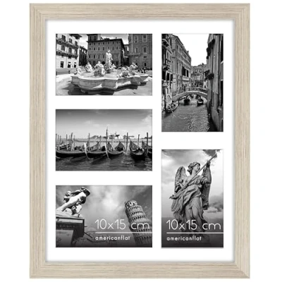 Imagen de Americanflat Collage Marcos de Fotos 28x36cm Apertura Frontal 5 Piezas 10x15cm MDF a la Deriva con Vidrio Resistente, Juego Pared Hogar, Oficina, Galería