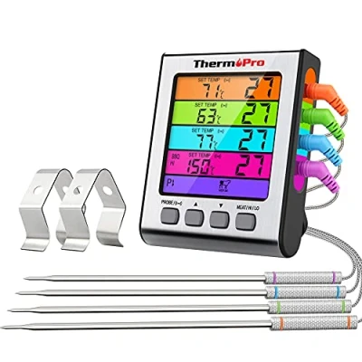 Imagen de ThermoPro TP17H termómetro para carne digital cocina con 4 sondas de temperatura horno, parrilla, cocina, barbacoa retroiluminación