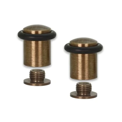 Imagen de EVI Herrajes Pack de 2 Topes Puerta 27 x 29 mm Base Roscada Goma Negra Silicona Natural Latón Acabado Cuero Envejecido Incluye Herramientas Mod. 040138CBCU