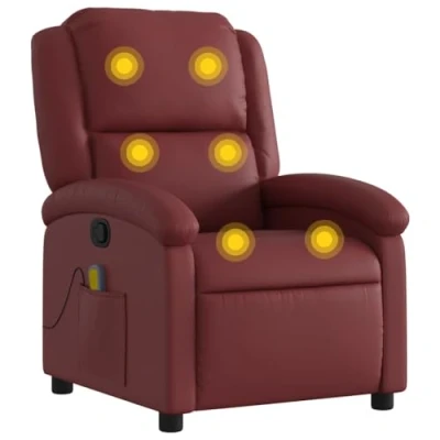 Imagen de vidaXL Sillón de Masaje Reclinable, Silla con Respaldo Reposabrazos, Televisión Descanso, Asiento para Salón, Cuero Sintético Rojo Tinto