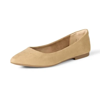Imagen de Amazon Essentials Bailarinas con Puntera en Pico Mujer, Beige Micro Gamuza, 41 EU