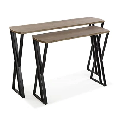 Imagen de Versa Oakland Mueble Recibidor Estrecho para Entrada o Pasillo, Mesa Consola, Set de 2, Medidas (Al x L An) 75 30 120 cm, Madera y Metal, Color Marrón Negro