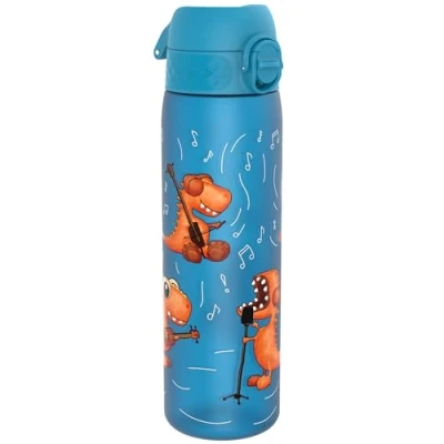 Imagen de Ion8 Botella Agua, 500ml, a Prueba de Fugas, Fácil Abrir, Cerradura Segura, Apta para Lavavajillas, Sin BPA, Asa Transporte, Limpiar, Neutro en Carbono, Diseño Banda Dinosaurios