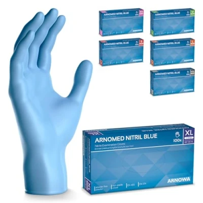 Imagen de ARNOMED guantes nitrilo talla XL, de azules, caja 100 unidades, desechables para mecanico, sin polvo en tallas XS, S, M, L, XL y XXL