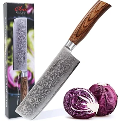 Imagen de Wakoli EDIB Pro cuchillo nakiri de damasco, hoja 18 cm, extremadamente afilada 67 capas con núcleo acero VG10, cocina y chef profesional mango madera pakka.