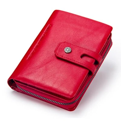 Imagen de Contacts Cartera identificación Cuero Real Las Mujeres Titular la Moneda Cremallera Monedero Embrague Rojo