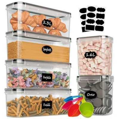 Imagen de Withosent Juego de 6 recipientes herméticos para cocina, con tapa plástico, 2,3 L, almacenar pastas, pasta, cereales (2,3 1,6 L)